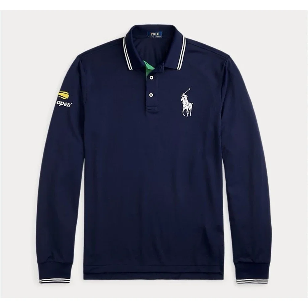 NWT US Open Polo Ralph Lauren Umpire Polo Shirt Long Sleeve Navy Medium Tennis